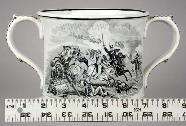 Frog Mug, Transfer Printed, Battle Scenes, Pearlware, Two Handle
Staffordshire, scale view